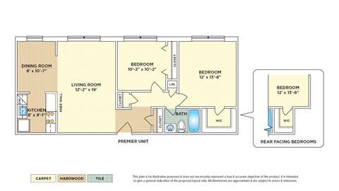 Floor plan for 2 beds, 1 bath, 947 sqft